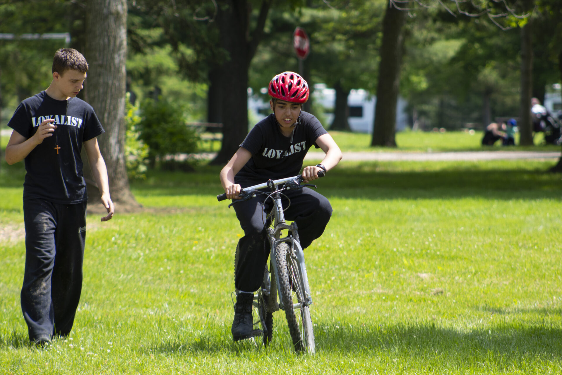 Student riding a bicycle